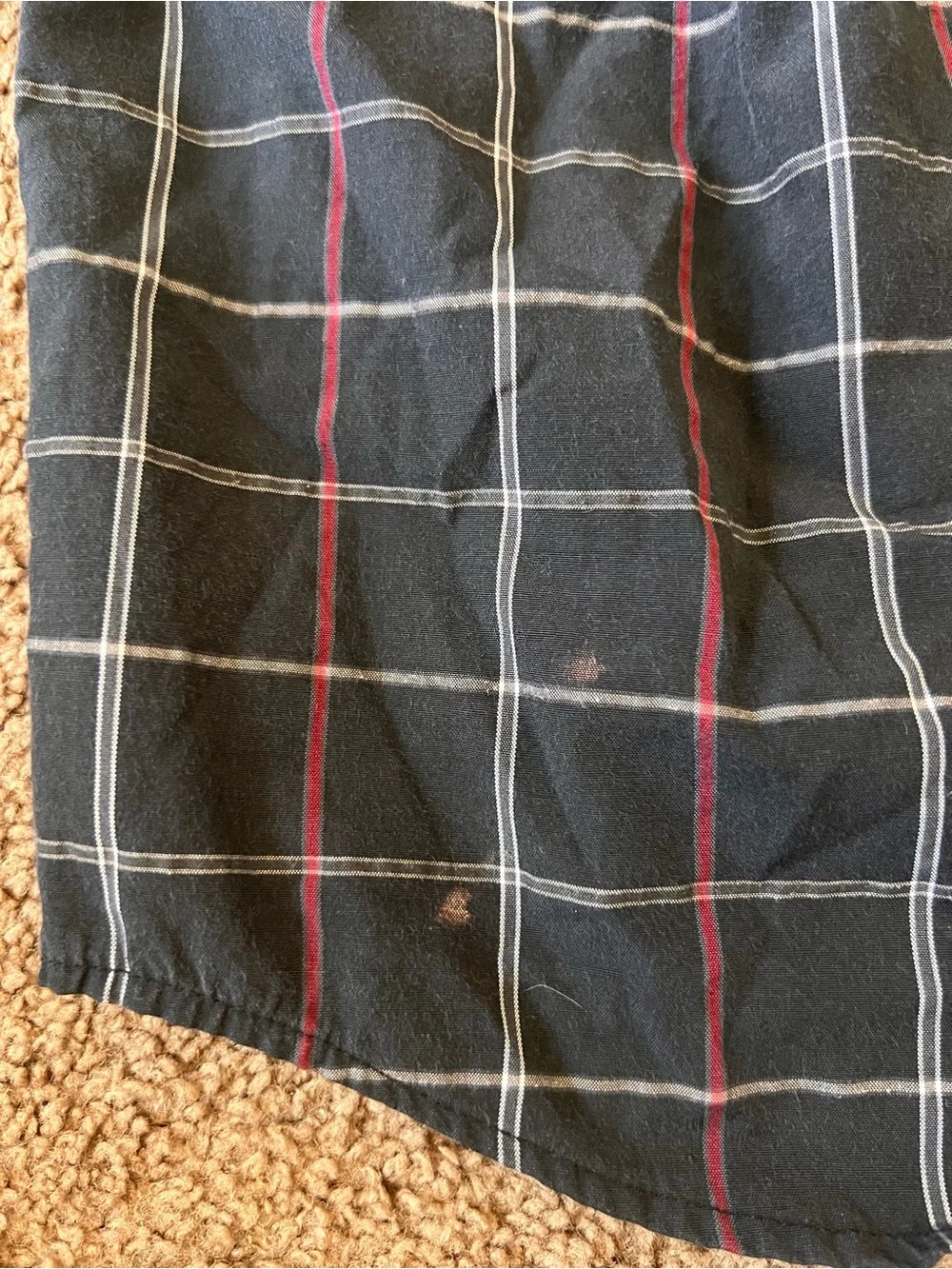 Vittorio Navy Plaid Button-Down Shirt with Red and White Accents